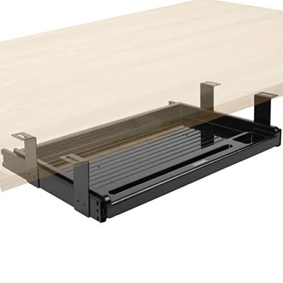 Image de Duronic DKTSX2 Support Coulissant pour Clavier et Souris, Documents, Ordinateur Portable, Tablette Tiroir sous la Table Solution Ergonomique Le Bureau Fixation avec des Pinces en Acier