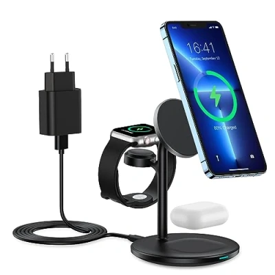 Image de Wireless Charger 3 in 1, Station de Charge inductive Compatible avec iPhone 14/14 Pro/14 Pro Max, iPhone14/13/12 Series, Chargeur sans Fil pour Apple Watch Ultra/8/7/6/5/3/2,AirPods