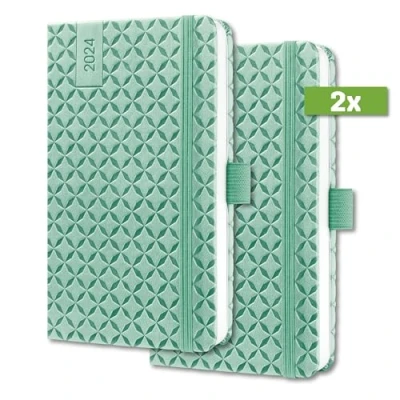 Image de SIGEL J4126 Jolie Agenda semainier 2024, couverture rigide, 9,5 x 15 cm, 174 pages, vert menthe, 2 pièces