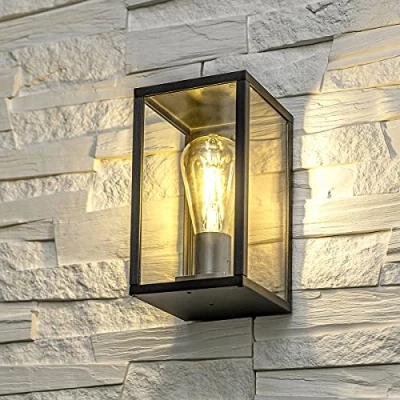 Image de CGC Lighting Applique murale extérieure Éclairage noire, E27 ampoule remplaçable (Noir 2)