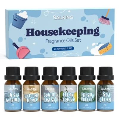Image de SALKING Faire le ménage Huiles Essentielles, 6x10ml Entretien ménager Huile Essentielle pour Diffuseurs,Bienvenue à la maison,Des draps éclatants, Conseils de propreté, Une brise fraîche, Si propre