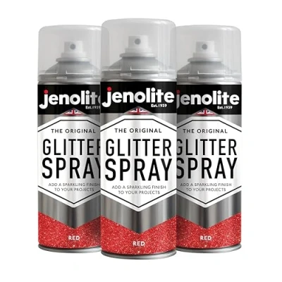 Image de JENOLITE Peinture à paillettes en aérosol ROUGE pailletée Multisurface Parfait pour l&#039;artisanat et les loisirs 3 x 400ml