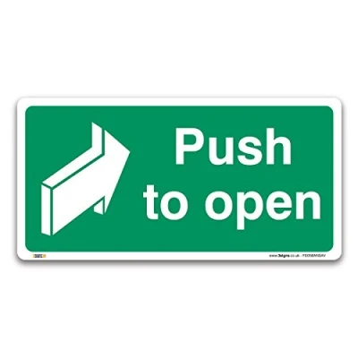 Image de Panneau « Push to open Fire exit » autocollant en vinyle 100 x 50 mm