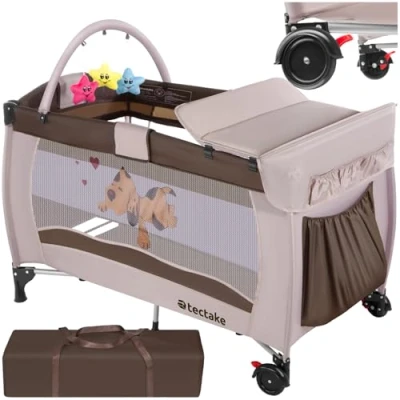 Image de TecTake 800032 Lit Bébé Parapluie Pliant Réglable avec Accessoires + 1 Sac de Rangement, 132 x 75 104 cm diverses Couleurs au Choix (Chocolat)