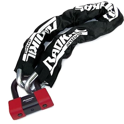 Image de RADIKAL RK75100 Chaine Antivol Lourd Premium ø15mm + Mini U, Haute Sécurité Homologué SRA, 100cm Entièrement Testée +Visible, Multifonction pour Disque Frein, Ancrage, Parking, Scooter, Velo