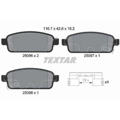 Image de TEXTAR 2509606 Jeu de plaquettes frein avec indicateur d&#039;usure OPEL: Astra J GTC, Zafira C Tourer, Classic 3/5 portes, VAUXHALL: Mk6