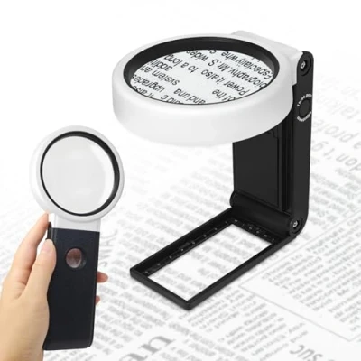 Image de Wantli 25X 8X Loupe de Lecture, Lumineuse LED Portable Debout, Eclairante à Main avec 6 Lumière pour Bijoux, Seniors, Observation et Travaux Manuels