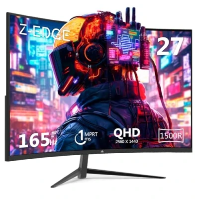 Image de Z Edge Ecran PC Gamer Incurvé 27&#039;&#039; 2K QHD(2560x1440), 165 Hz, 1ms, FreeSync, Moniteur Gaming 1440P avec DP Câble, 1500R VA, Inclinaison Réglable, 2*HDMI2.0 &amp; 2*DP1.4, 300cd/m², RGB, VESA 100 * 100mm
