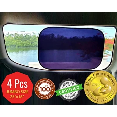 Image de Kinder Fluff Pare Soleil pour Fenêtre de Voiture et Avion (4X) Le Seul Bébé Pilotes Certifié Qui Bloque 99,9% des Rayon UV Protection Solaire Poste Pilotage XL
