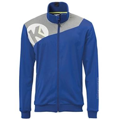 Image de KEMPA CORE 2.0 POLY JACKET Veste Handball Poches latérales zippées Élastiques manches et taille bleu roi/gris foncé chiné