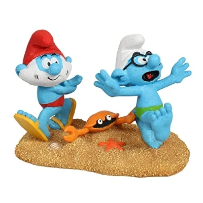 Image de Aqua Della, Figurine Les Schtroumpfs, attaqué par Un Crabe, Hautement détaillée et fabriquée en résine de Polyester, Non Toxique pH Neutre, pour Aquariums d&#039;eau Douce mer
