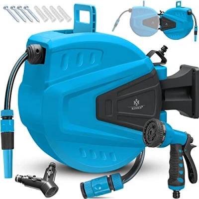 Image de KESSER® Enrouleur de tuyau eau Douchette multi usage Pivotant à 180 Arrêt d&#039;enroulement Support mural Boîtier pour le d&#039;eau 30 m