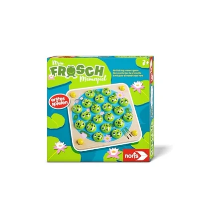 Image de Noris Ma grenouille 606012168 jeu de mémo (jeu d&#039;enfant à partir 3 ans) mémoire avec plateau et grenouilles en bois 10 cartes motifs, jouet pour tout petits enfants