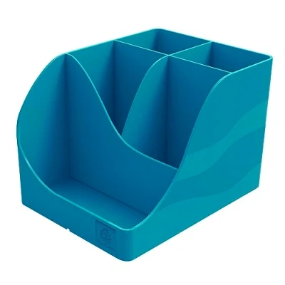 Image de Exacompta Réf. 69528D 1 Pot à crayons Pen Wave Neo Deco bleu canard avec 5 compartiments 4 hauts pour les grands ustensiles et compartiment bas petits