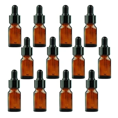Image de Bouteille d&#039;huile essentielle en verre ambré 12PCS 10ml avec les capsules de compte gouttes Eyed Maquillage Récipient d&#039;échantillon cosmétique