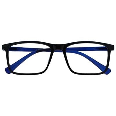 Image de OPULIZE Ink Lunettes de Lecture Monture Grandes Rectangulaires Charnières à Ressort Anti Rayures Noir et Branches Bleu Transparent Hommes Femmes R4 1 +3.50
