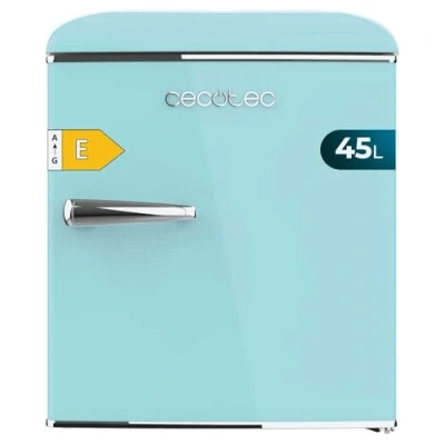Image de Cecotec Mini Frigo Bolero CoolMarket TT Origin 45 Blue. Réfrigérateur de Table Rétro, 45L, 55 cm Haut et 44,7 Large, Classe Énergétique E, Bac à Glaçons Poignée Chromée, Bleu