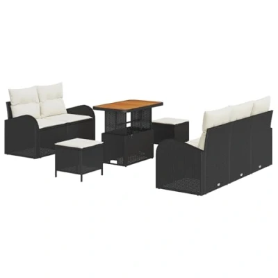Image de Ensemble de 8 Pièces Sofa Jardin avec Coussins en Rattan Poly Noir 3362340