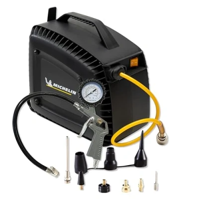 Image de MICHELIN Compresseur à Air Portable MBL GO COMPACT, sans Huile, Pistolet de Gonflage avec Manomètre, Pression Max. 8 Bar, Tuyau Enroulement Automatique, 1.5 CV, Niveau sonore 97 dB LwA