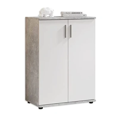 Image de Stella Trading BOBBY Commode en aspect béton, blanc Buffet moderne avec beaucoup d&#039;espace de rangement pour votre salon 60 x 82 35 cm (L/H/P)