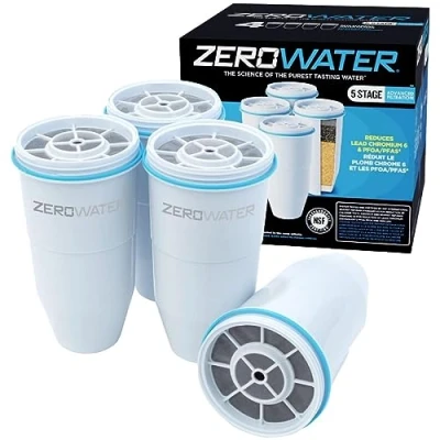 Image de Zerowater Filtre de replacement à 5 étapes, certifiée NSF pour la réduction des particules plomb, les métaux lourds et SPFO/APFO, 4 Pack, Blanc