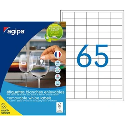 Image de AGIPA Lot de 3 Boites 6500 étiquettes Enlevables 38x21,2 mm (65 x 100F A4) Multi usage