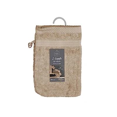Image de douceur d&#039;intérieur, 2 Gants de Toilette (15 x 21 cm) Tendresse Taupe, Eponge Unie