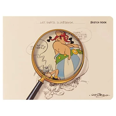 Image de Clairefontaine 813029C Un Carnet Cousu Sketchbook &quot;Crayonnés sous la loupe d&#039;Astérix&quot; sur fond blanc 21x16 cm paysage 60 pages de papier dessin Sketch Uni ivoire 90g