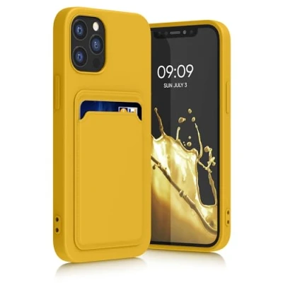 Image de kwmobile Housse Compatible avec Apple iPhone 12 / Pro Coque de téléphone Compartiment Carte en Silicone Jaune radieux