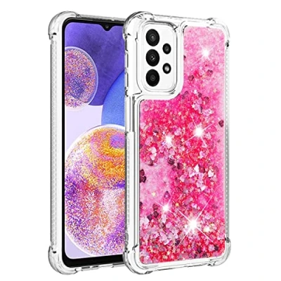 Image de KBIKO zxl Glitter Case pour Samsung Galaxy A23 4G Étui, Brillant Paillette Sparkle Floating Quicksands Housse Transparent TPU Antichoc Protective Coque 5G / 4G.Pink YBL
