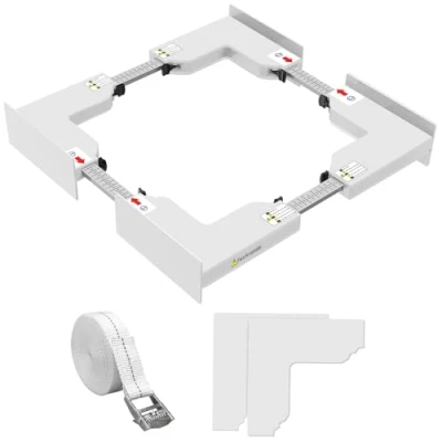 Image de NIUXX Kit de Superposition Universel, Support Connexion Lave Linge Sèche Linge, D’empilage pour Laver avec Sangles à Cliquetinge, taille réglable (46 66cm) blanc