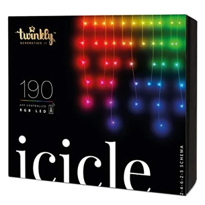 Image de Twinkly Icicle 190 LED RGB, Lumières Cascade Extérieur et Intérieur, Smart Compatible avec HomeKit, Alexa, Google Home, IP44, Contrôle via App, Fil Transparent, 5.5m