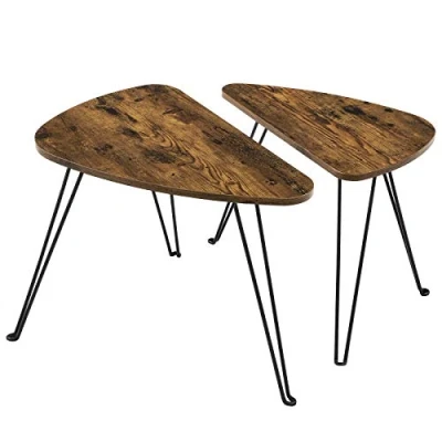 Image de VASAGLE Lot de 2 Tables d’appoint, gigognes, Basses, pour Salon, Salle à Manger, Chambre, Style Industriel, Marron Rustique et Noir LNT012B01
