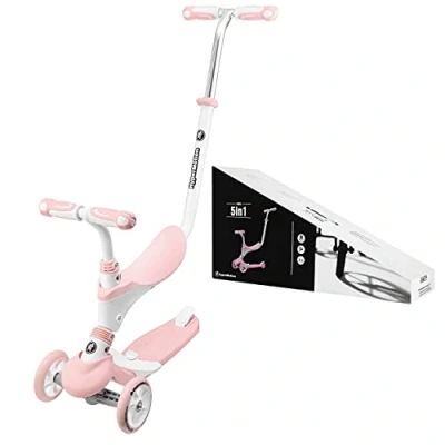 Image de HyperMotion Draisienne Trottinette Enfant 1 à 5 Ans Tricycle Bébé Évolutif Modulable en Poussoir Réglable, Repose Pieds, Siège, Guidon Réglable Rose
