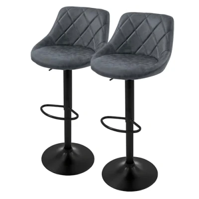 Image de Tabouret de bar ML DESIGN Lot 2 Similicuir anthracite Réglable 62 82 cm Dossier et repose pieds
