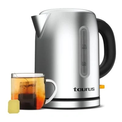 Image de Taurus Bollitore Elettrico Selene Compact 2400W 1L Base 360 Resistenza nascosta Avvolgicavo Apertura automatica Acciaio inox Spegnimento automatico BPA Free Design ergonomico
