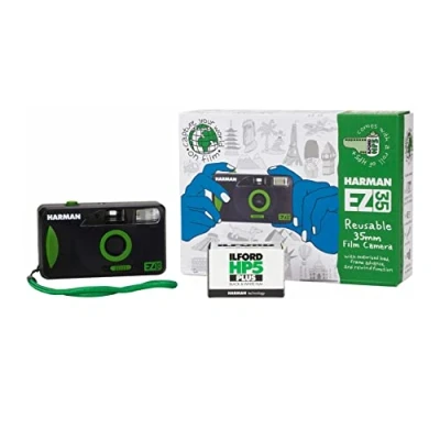 Image de Appareil Photo argentique Compact 24x36 Harman EZ 35 Noir Réutilisable + 1 Film N&amp;B Ilford HP5 Plus 36poses