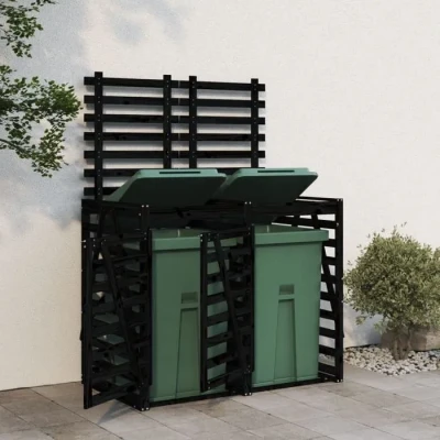 Image de VidaXL Abri pour poubelle Double sur Roulettes, Cache avec Porte et Couvercle, Hangar à Poubelles Rangement 3157689