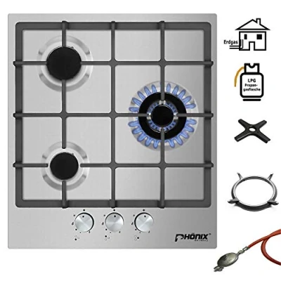 Image de Phönix PS 450T Plaque de cuisson à gaz encastrable en acier inoxydable 3 feux propane/gaz naturel