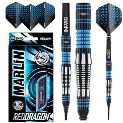 Image de RED DRAGON Marlin Softip : Jeu de fléchettes Professionnelles en tungstène 20 grammes avec ailettes et tiges