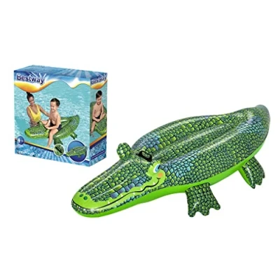 Image de Bestway Buddy Croc Ride on, 5&#039; Kids Inflatable Pool Float with Handles, Beach and Toys for Kids, Green, One Size (41477)