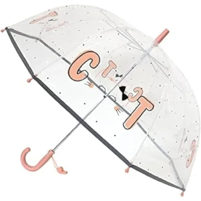 Image de SMARTBULLE Parapluie Enfant Transparent Cloche Bordure réfléchissante: Résistant au vent ; Diamètre=71cm ouverture manuel Fille Motif : CHAT