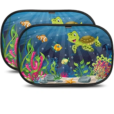 Image de Pare Soleil Voiture bébé/Enfant Teinte Optimale Unique avec Protection UV certifiée pour Une sans Bloquer complètement la Vue, Facile à Poser, 2 pièces 51 x 31 cm,