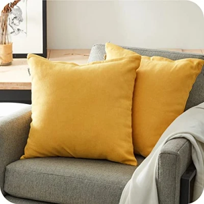 Image de Topfinel Housse de Coussin 50x50 Lot 2 Jaune Moutarde Decoration Chambre Bebe Salon Maison Voiture Housses Coussins Canapé Lit Carrés Double Face Couleur Uni en Chenille Doux avec Fermeture Eclair