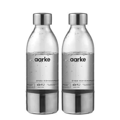 Image de aarke Lot de 2 Bouteilles Petite pour Machine à Soda Carbonator 3, sans BPA, Détails en Acier (450 ml)