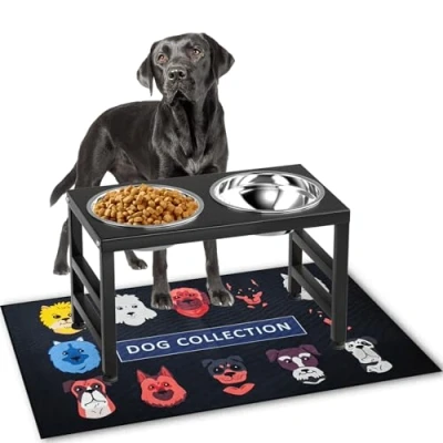 Image de ADENGL gamelles surélevées pour chiens de taille moyenne et grande avec tapis anti éclaboussures, support gamelle surélevée nourriture d&#039;eau chiens, mangeoire