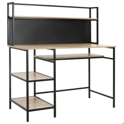 Image de HOMCOM Bureau avec Rangement Informatique d&#039;ordinateur 4 étagères, Grand Plateau et Panneau Noir pour Salon Chambre à Domicile 120L x 53l 126H cm, Marron