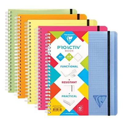 Image de Clairefontaine 328775C Linicolor Fresh Proactiv&#039;Book Cahier Trieur à Spirale A5+ 16x21 cm 180 Pages Détachables Petits Carreaux Cadrées Papier Blanc 90 g Couverture Polypro Couleur Aléatoire