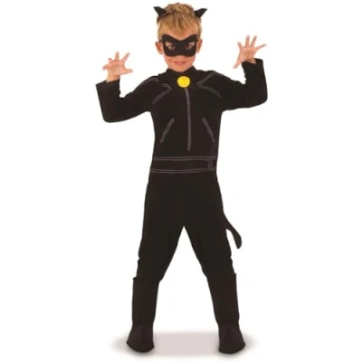 Image de RUBIES Déguisement MIRACULOUS officiel Chat Noir pour enfants Taille 7 8 ans. Costume classque complet avec accessoires Idéal Carnaval, Halloween Anniversaire à Thème ou cadeau de Noël