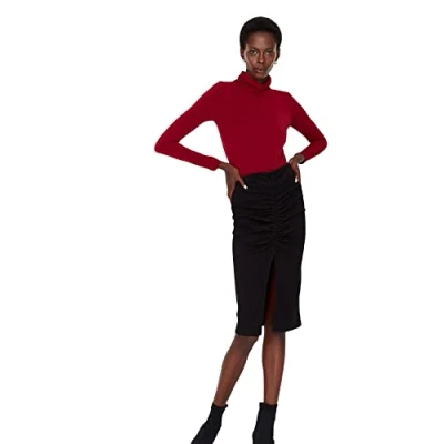 Image de Trendyol Jupe Crayon midi Moulante en Tricot pour Femme, Noir